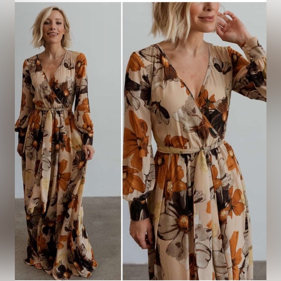 Baltic Born Dresses & Skirts - Baltic Born Floral Print Long Sleeve Fully Lined Lydia Maxi Dress Size Medium